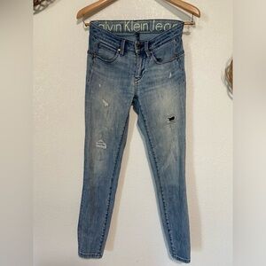 Calvin Klein Jeans Sz 26 Blue Distressed Skinny Jeans